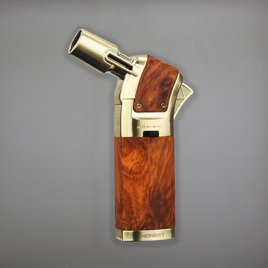 FireSaber - Butane Gas Turbo Jet Flame Torch Lighter - Fire Saber - BC01 - Gold/Wood